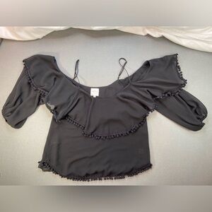 Misa Los Angeles Black Top W/ Ruffle and Pom Poms‎ size Medium